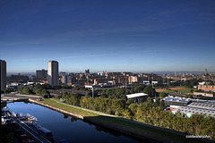 Early morning shadows at dawn on the Forth-Clyde Canal at Speaker Martin's Lock