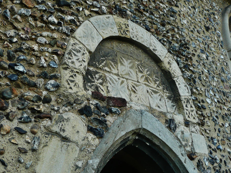 chadwell st.mary church, essex,early c12 tympanum with chip carved  above the later replacement north doorway