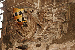 all hallows barking, london,detail of column memorial of giles lytcott and family, 1696