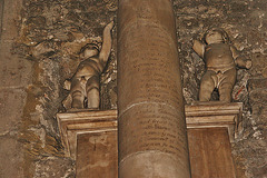 all hallows barking, london,detail of c17 column memorial of giles lytcott and family, 1696