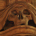all hallows barking, london, skull on tomb of charles de beauvoir, 1700