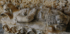 st.peter's church , sandwich, broken effigy of a knight, prob. not sir john grove, but a late c14 knight , possibly the donor of the ruined south aisle, where the effigy and tomb chest were part of a canopied tomb in 1785; a drawing of that date is e