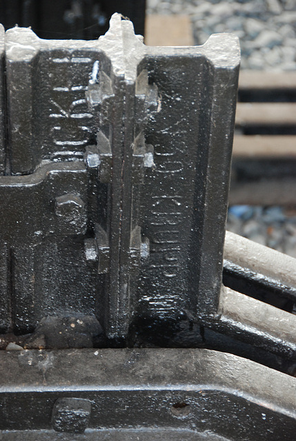 The names of famous steel factories on the buffer stops at Haarlem Station: Krupp