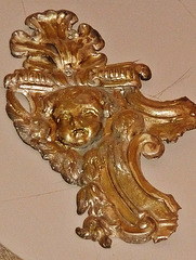 brompton little oratory, london,gilded cherub detail from organ in private little oratory chapel of the oratorians built by j.j.scoles in the house adjoining the church.