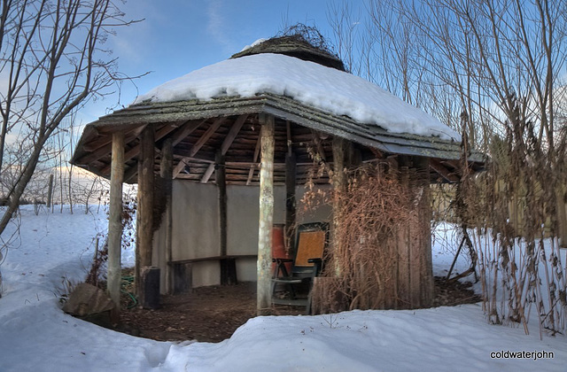 The Nonagon gazebo still with snowcap