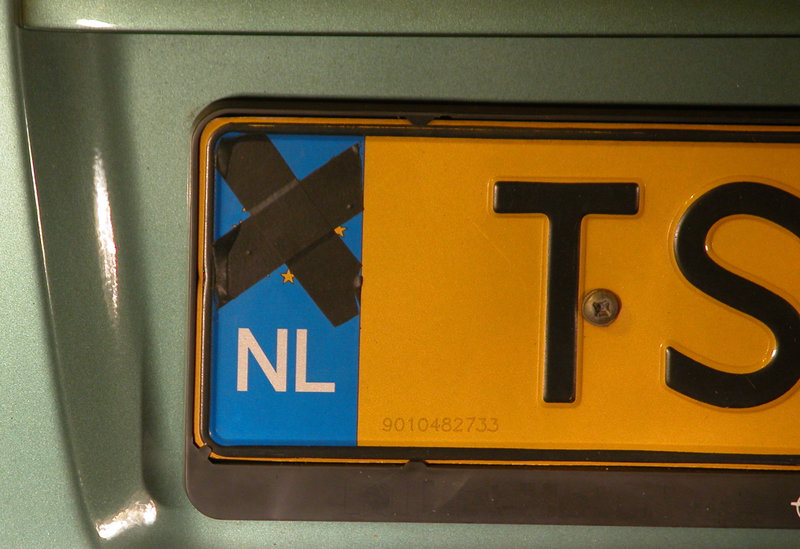 Somebody expressing his anti-European feeling by taping the EU symbol on his license plate