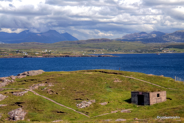 Site of the gun emplacements at Rubha nan Sasan at the sea opening to Loch Ewe