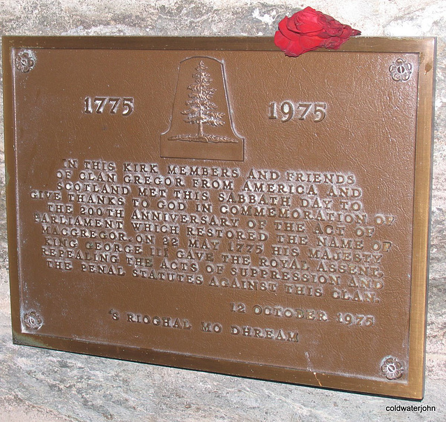 Clan Gregor plaque at Balquiddar Parish Church