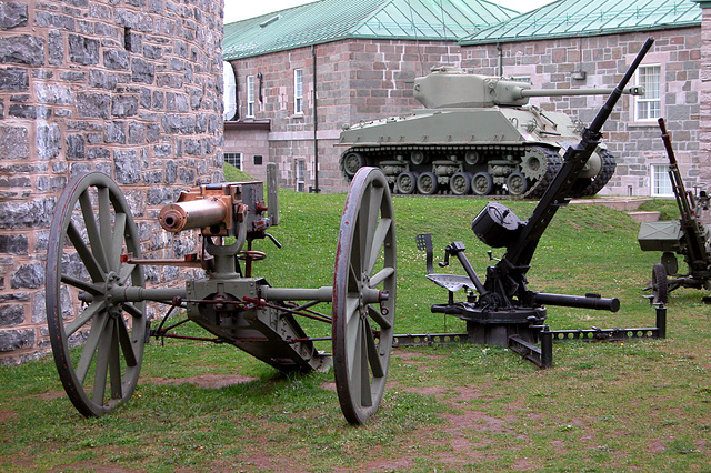 Old guns and tank in the citadel in Quebec City