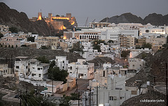 Early evening View of Muscat from the old road over the hill from Muttrah and the first power station