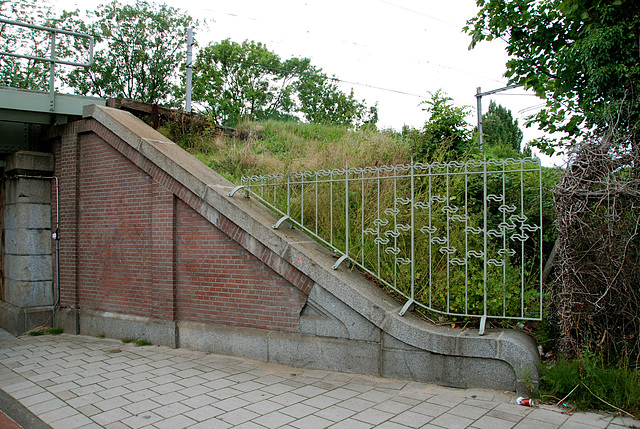 Fence made with the logo of the Dutch National Railway Company (Nederlandse Spoorwegen)