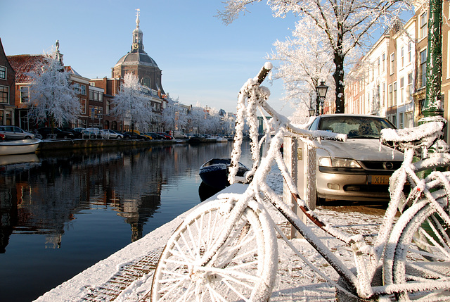 Snow and ice today: Bike waiting to be defrosted by the sun