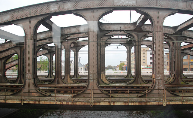 Train journey to London: Iron train bridge at Mechelen