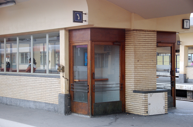 Train journey to London: Telephone booth at Brussels North Station