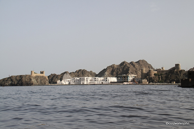 Al Alam Palace Muscat flanked by Jalali and Merani Forts