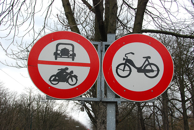 Prohibited for oldtimer cars and people who ride a motorcycle with a floating scarf