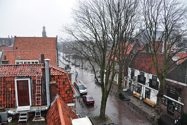 Kaiser Street and Rapenburg in Leiden (the Netherlands)