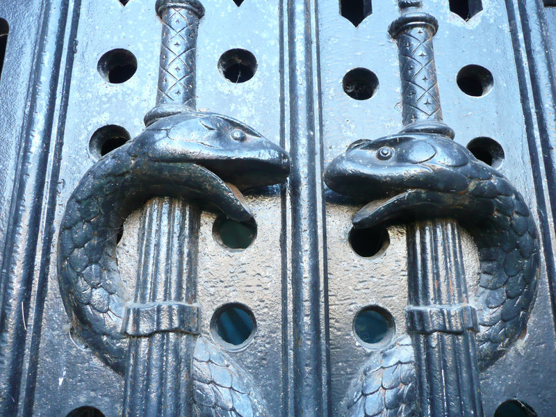 brompton cemetery, london,bronze gates of the catacombs, built by benjamin baud in 1838