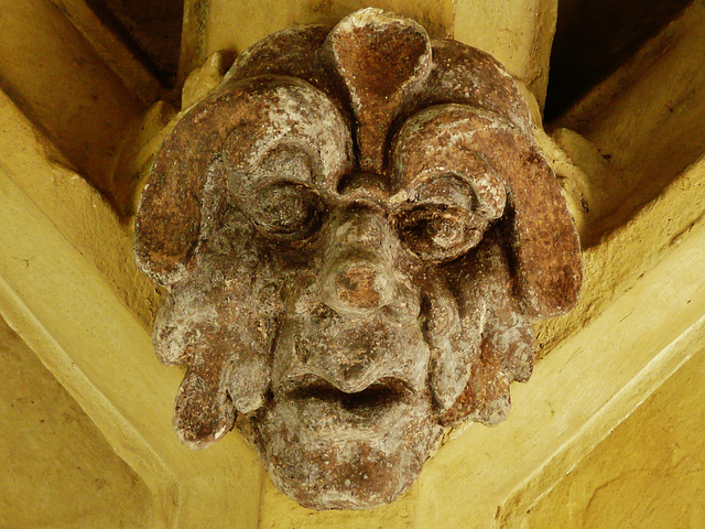 green man in open undercroft of lincoln's inn chapel, london