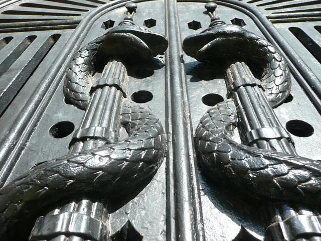 brompton cemetery, london,bronze gates of the catacombs, built by benjamin baud in 1838