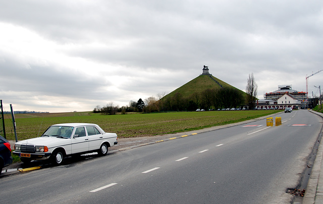 My Benz before the Lion's Mound in Waterloo