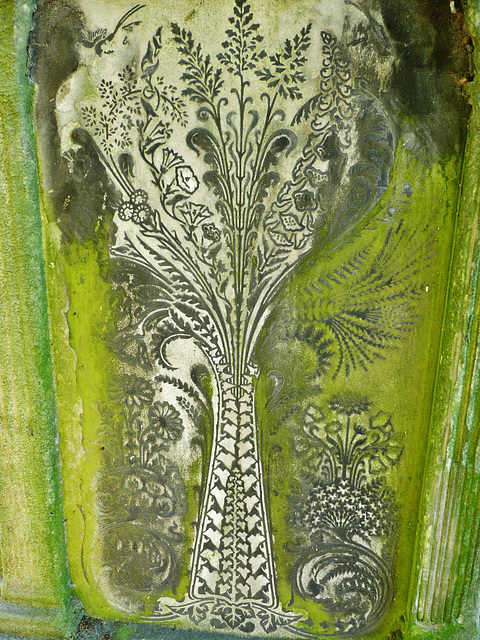 brompton cemetery, london,mastic patterns let into the back of an unreadable late c19 gravestone