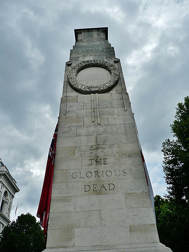 cenotaph, whitehall, london,lutyens' classic subtle design of 1919-20, originally made up as a temporary structure of wood and plaster, but so popular that the portland stone rapidly replaced this. there are no verticals or horizontals, all of the li