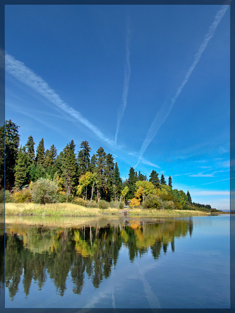 Upper Klamath Lake with Reflection and Jet Trails