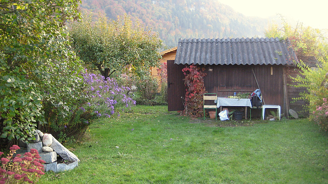 Herbst:  Blick zur Hütte