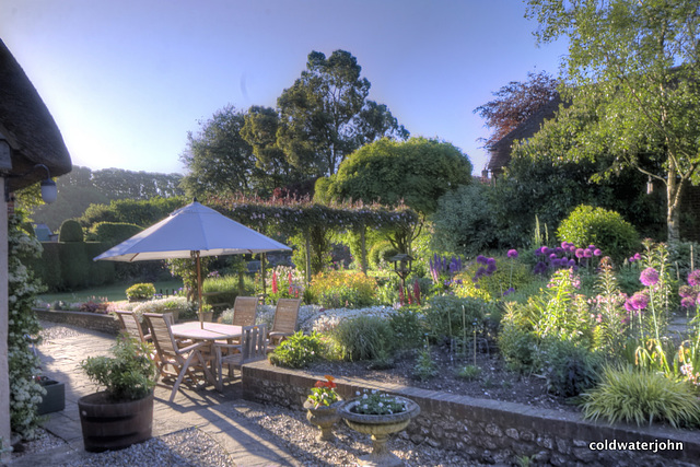 Stickland Farm garden on an early morning in May, Winterborne Stickland, Dorset