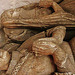 st.nicholas church, ash by sandwich,detail of the alabaster tomb of john de septvans and wife 1458 . she wears a widows' barbe, he the ss livery collar of the lancastrians.