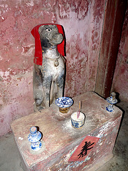 Dog Statue in the Japanese Covered Bridge