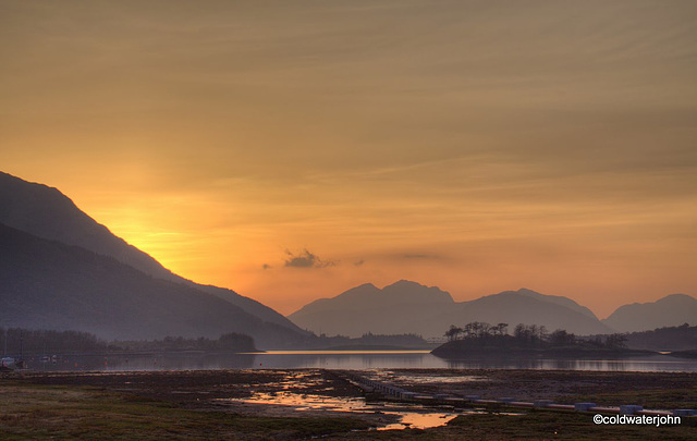 Looking west towards the Ballachulish Bridge at dusk from Glencoe 3839932123 o