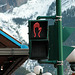 Canadian stop sign for pedestrians in Banff