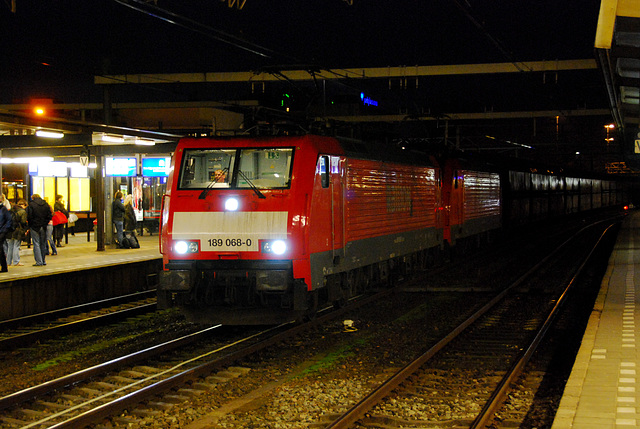 Two Railion engines pulling a heavy coal train