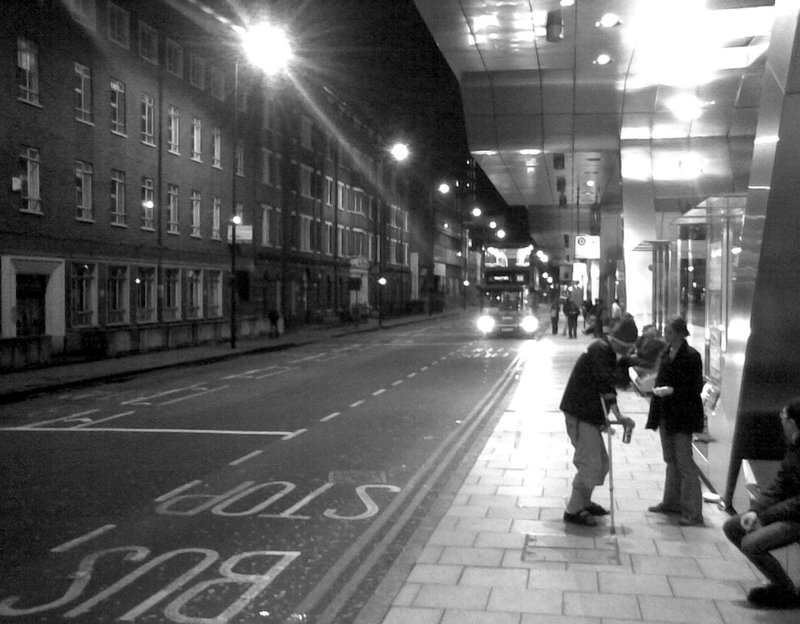 Vauxhall (London) bus station at night