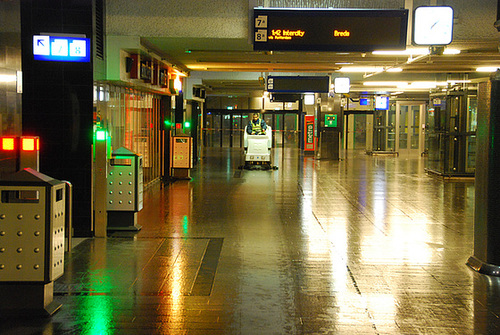 Cleaning the floor in Amsterdam Central Station