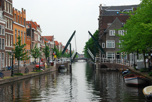 A rare sight: the Church Bridge in Leiden in the "open" position