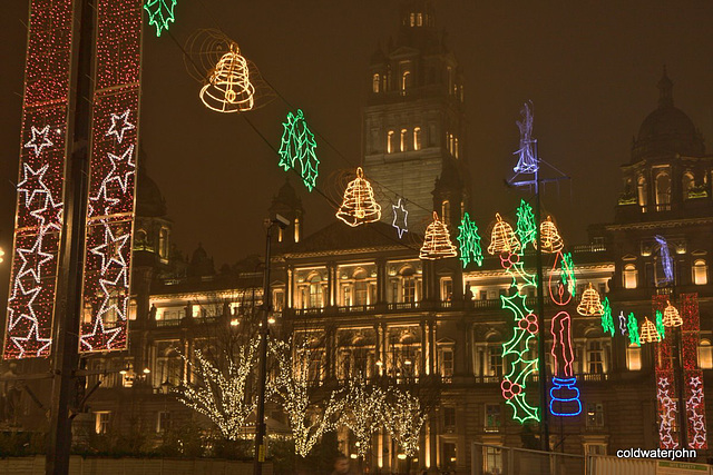 Glasgow City Hall, George Square, with Christmas Lights
