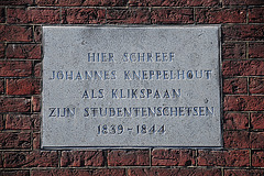 Commemorative stone to indicate where the writer Kneppelhout wrote the book Studentenschetsen
