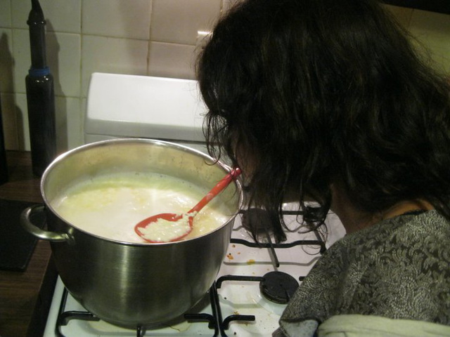 Sioned making cheese