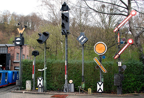 Railway signs at the railway museum Bochum-Dahlhausen