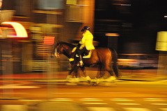 Police on horseback pan