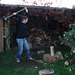 WWOOFer Emilie splitting wood