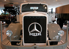 In the Mercedes Museum: Truck with 12 liter diesel engine