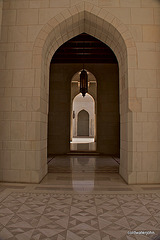 Vista through sandstone and marble at Sultan Qaboos Mosque
