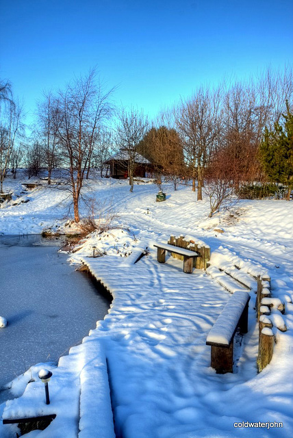 Dock and gazebo snowscape