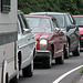 Mercedes-Benz 250 C stuck in modern traffic