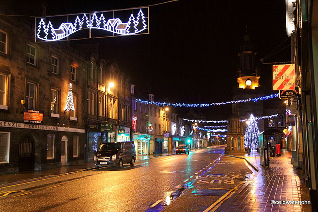 Forres High Street, Christmas early evening - the lights