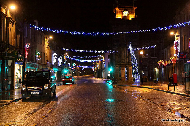 Forres High Street, Christmas early evening - the lights